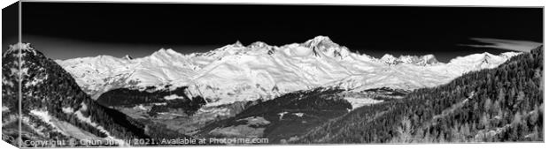 Panorama of Mont Blanc in Savoie, France (black & white) Canvas Print by Chun Ju Wu