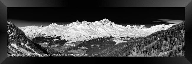 Panorama of Mont Blanc in Savoie, France (black & white) Framed Print by Chun Ju Wu