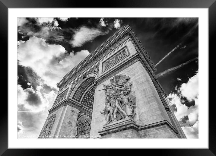 Arc de Triomphe, one of the most famous landmark in Paris (black & white) Framed Mounted Print by Chun Ju Wu