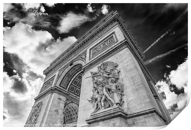 Arc de Triomphe, one of the most famous landmark in Paris (black & white) Print by Chun Ju Wu