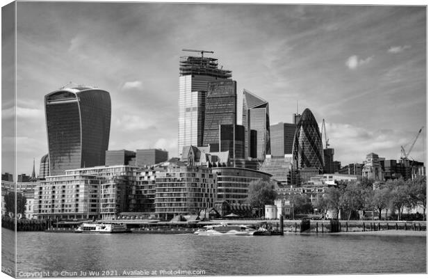 Skyline of City of London CBD in United Kingdom (black & white) Canvas Print by Chun Ju Wu