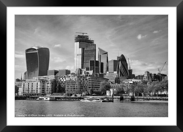 Skyline of City of London CBD in United Kingdom (black & white) Framed Mounted Print by Chun Ju Wu