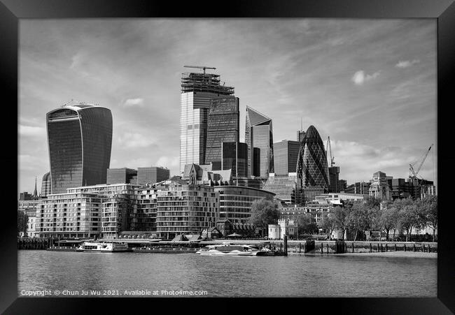 Skyline of City of London CBD in United Kingdom (black & white) Framed Print by Chun Ju Wu