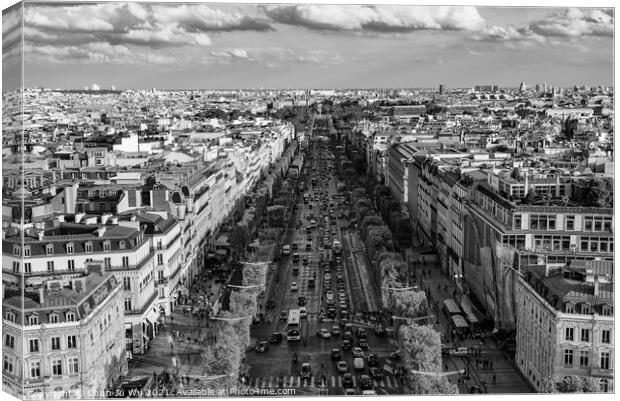 View of Avenue des Champs-Élysées in Paris, France (black & white) Canvas Print by Chun Ju Wu
