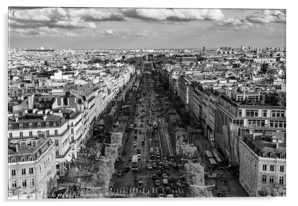 View of Avenue des Champs-Élysées in Paris, France (black & white) Acrylic by Chun Ju Wu