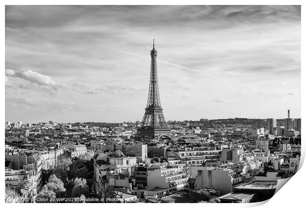 Eiffel Tower in Paris, France (black & white) Print by Chun Ju Wu