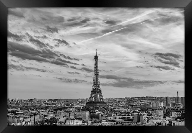 Eiffel Tower in Paris, France (black & white) Framed Print by Chun Ju Wu