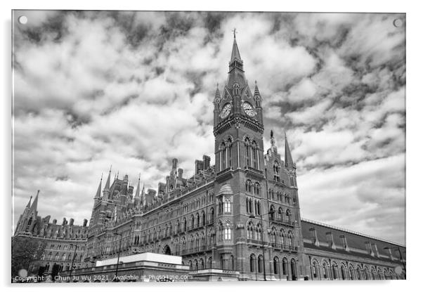 St Pancras railway station in London, United Kingdom (black & white) Acrylic by Chun Ju Wu
