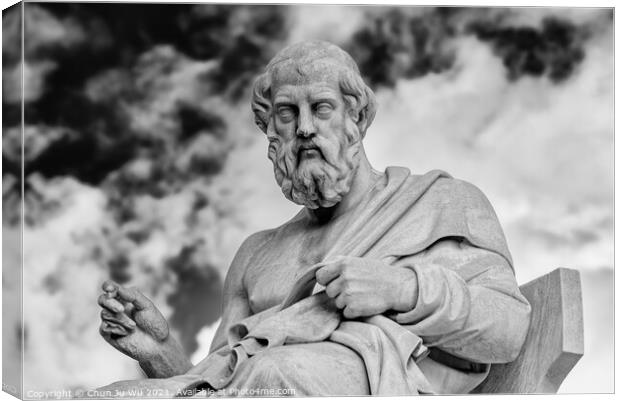 Statue of Plato in front of Academy of Athens in Athens, Greece (black & white) Canvas Print by Chun Ju Wu