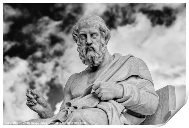 Statue of Plato in front of Academy of Athens in Athens, Greece (black & white) Print by Chun Ju Wu
