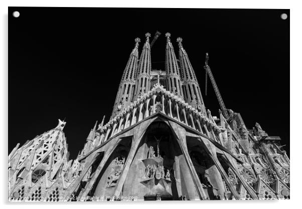 Passion Façade of Sagrada Familia, the cathedral designed by Gaudi in Barcelona, Spain (black & white) Acrylic by Chun Ju Wu