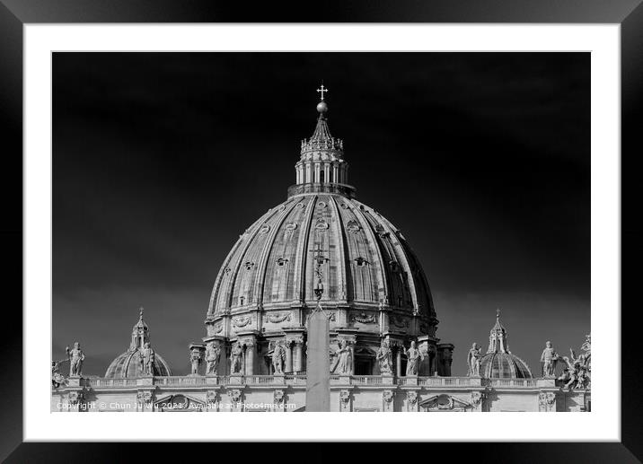 The dome of St. Peter's Basilica in Vatican City (black & white) Framed Mounted Print by Chun Ju Wu