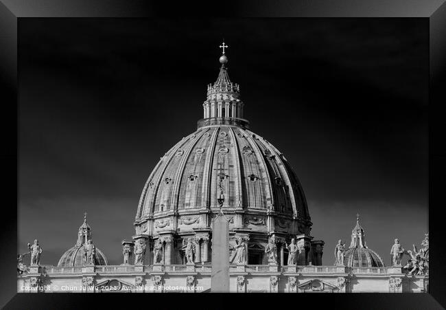 The dome of St. Peter's Basilica in Vatican City (black & white) Framed Print by Chun Ju Wu