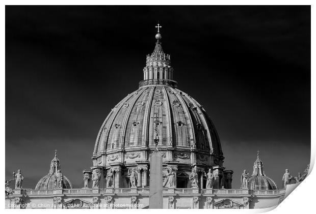 The dome of St. Peter's Basilica in Vatican City (black & white) Print by Chun Ju Wu