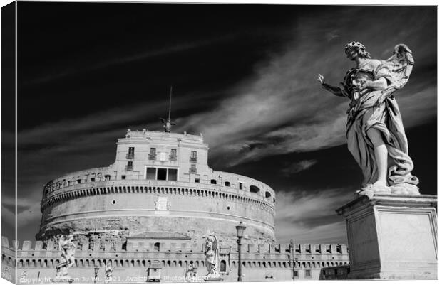 Castel Sant'Angelo, a museum in Rome, Italy (black & white) Canvas Print by Chun Ju Wu