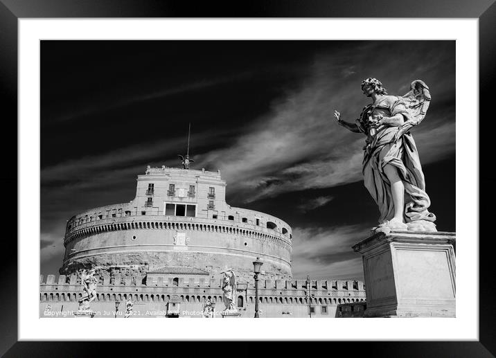 Castel Sant'Angelo, a museum in Rome, Italy (black & white) Framed Mounted Print by Chun Ju Wu