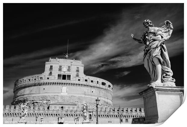 Castel Sant'Angelo, a museum in Rome, Italy (black & white) Print by Chun Ju Wu
