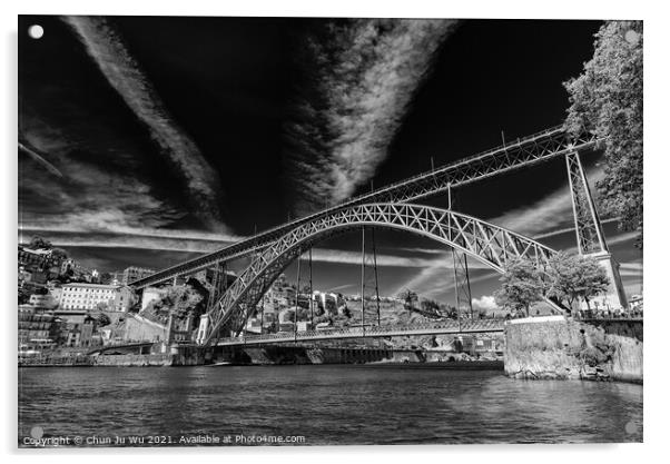 Dom Luis I Bridge in Porto, Portugal (black & white) Acrylic by Chun Ju Wu