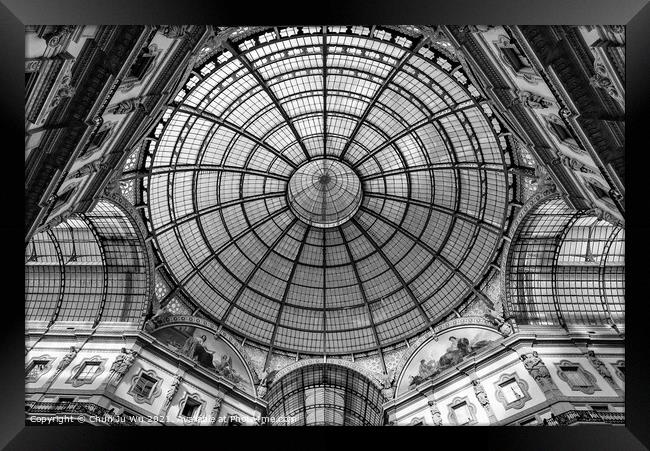 Glass dome of Galleria Vittorio Emanuele II in Milan (black & white) Framed Print by Chun Ju Wu