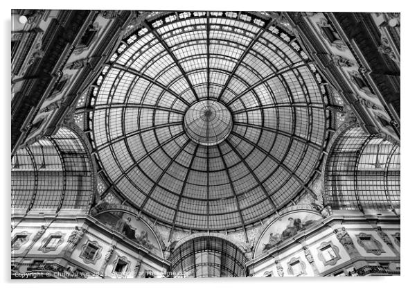 Glass dome of Galleria Vittorio Emanuele II in Milan (black & white) Acrylic by Chun Ju Wu