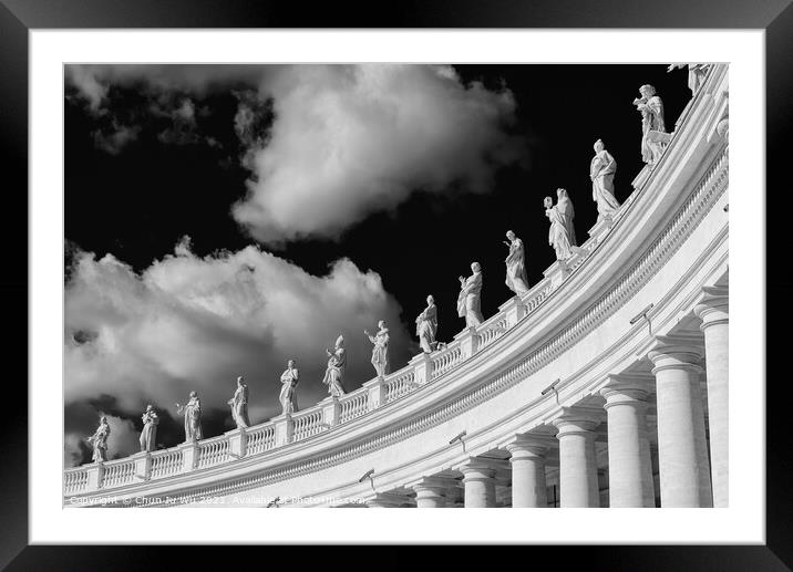 Colonnades at St. Peter's Square in Vatican City (black & white) Framed Mounted Print by Chun Ju Wu