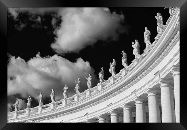 Colonnades at St. Peter's Square in Vatican City (black & white) Framed Print by Chun Ju Wu