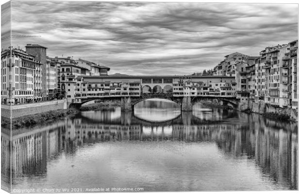 Ponte Vecchio (Old Bridge) in Florence, Italy (black & white) Canvas Print by Chun Ju Wu