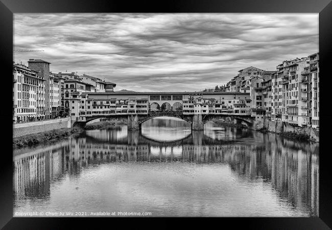 Ponte Vecchio (Old Bridge) in Florence, Italy (black & white) Framed Print by Chun Ju Wu