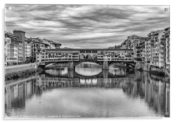 Ponte Vecchio (Old Bridge) in Florence, Italy (black & white) Acrylic by Chun Ju Wu