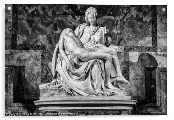 Pieta, a sculpture by Michelangelo, in St. Peter's Basilica (black & white) Acrylic by Chun Ju Wu