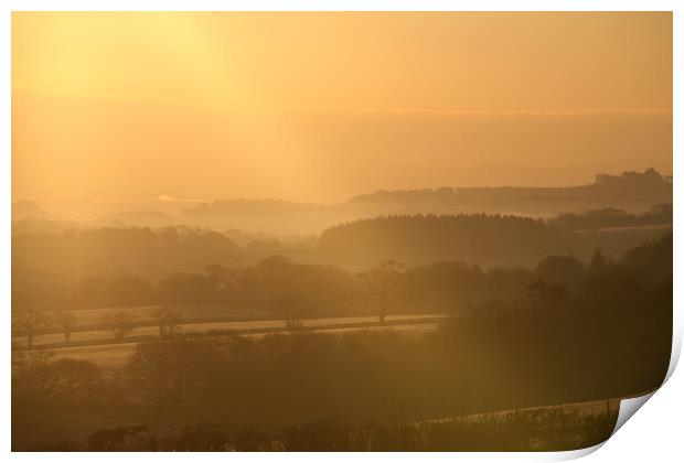 Sky sun rays across the valley Print by Dave Bell