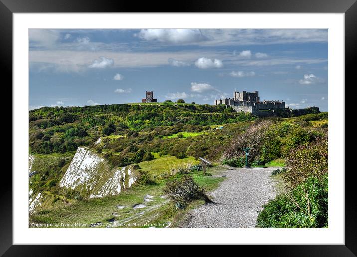 Cliff top Walk near Dover Castle Kent Framed Mounted Print by Diana Mower