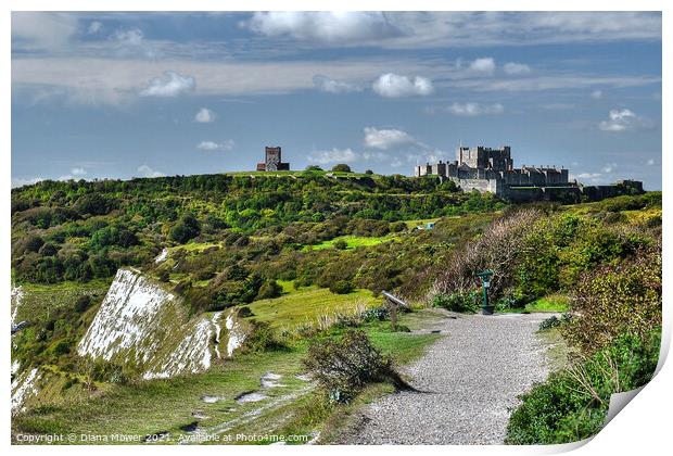 Cliff top Walk near Dover Castle Kent Print by Diana Mower