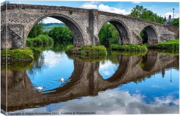 Old Stirling Bridge with swans Canvas Print by Angus McComiskey