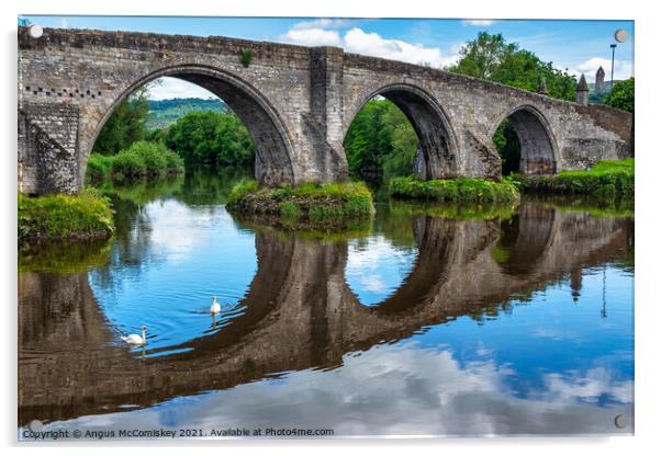 Old Stirling Bridge with swans Acrylic by Angus McComiskey