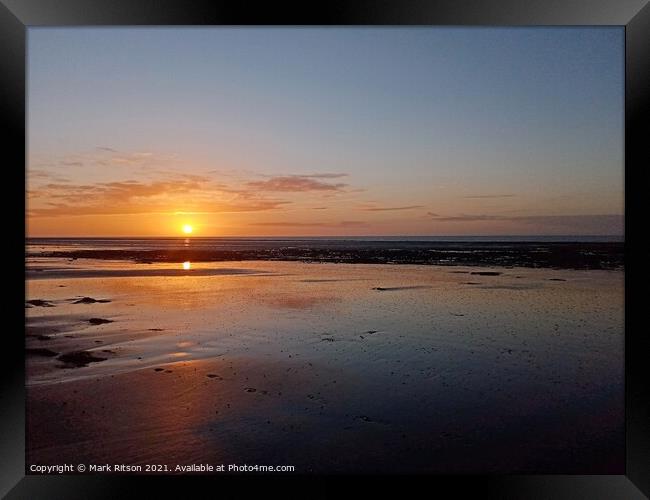 Glowing sun on Sandy beach Horizon  Framed Print by Mark Ritson