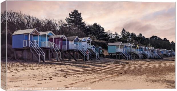 Gentle Sunset Over Wells Next The Sea Beach Huts Canvas Print by Janet Carmichael