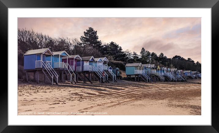 Gentle Sunset Over Wells Next The Sea Beach Huts Framed Mounted Print by Janet Carmichael