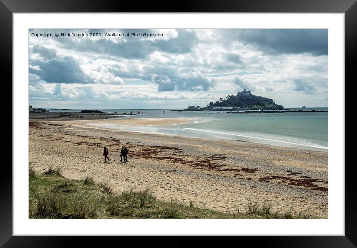 Marazion Beach and St Michaels Mount South Cornwal Framed Mounted Print by Nick Jenkins