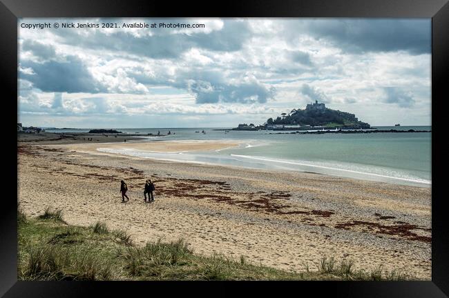 Marazion Beach and St Michaels Mount South Cornwal Framed Print by Nick Jenkins