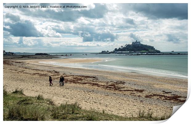 Marazion Beach and St Michaels Mount South Cornwal Print by Nick Jenkins