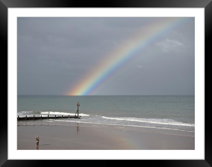 Rainbow over sea Framed Mounted Print by mark humpage