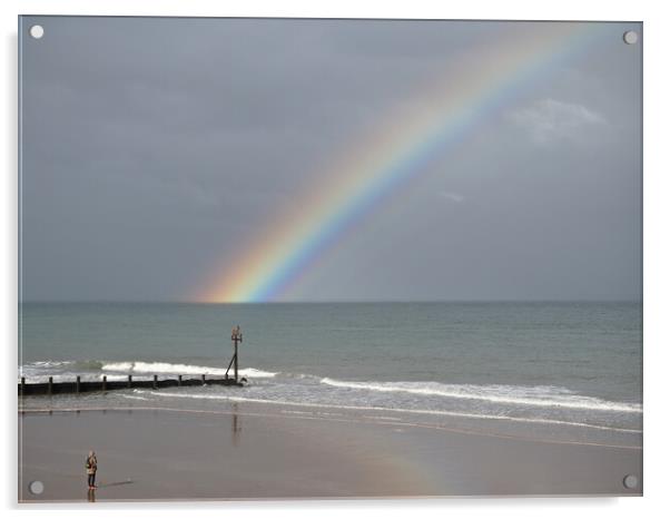 Rainbow over sea Acrylic by mark humpage