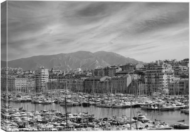 Red sky in Marseille harbor in monochrome Canvas Print by Ann Biddlecombe