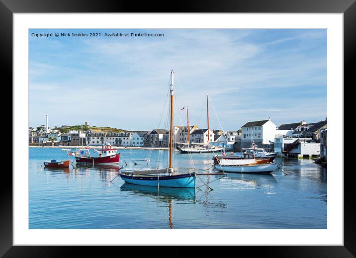 Hugh Town Harbour and Boats St Marys Scilly Isles Framed Mounted Print by Nick Jenkins