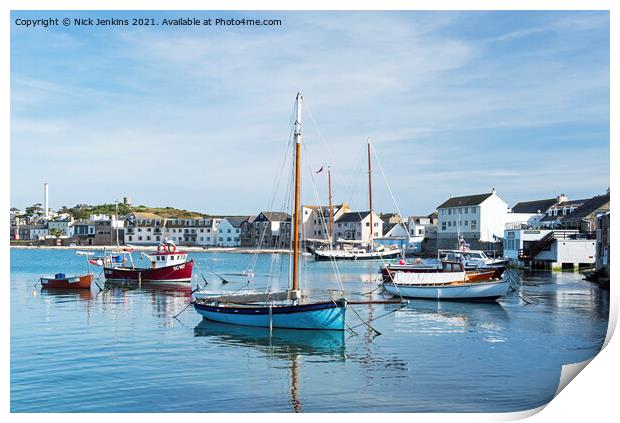 Hugh Town Harbour and Boats St Marys Scilly Isles Print by Nick Jenkins