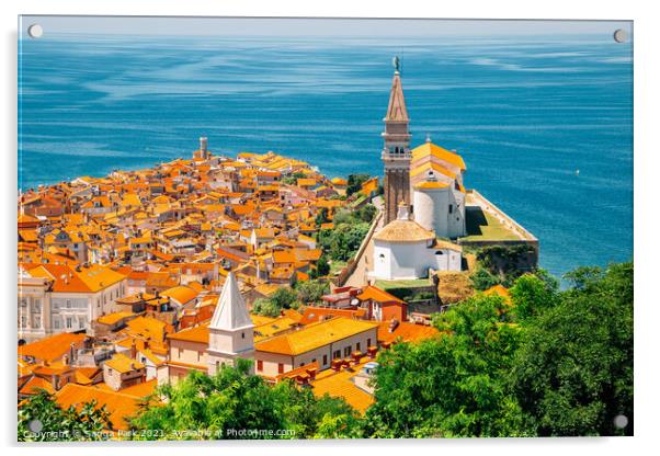 Piran old town and Adriatic sea Acrylic by Sanga Park