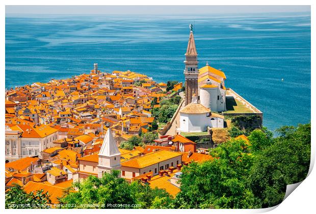 Piran old town and Adriatic sea Print by Sanga Park