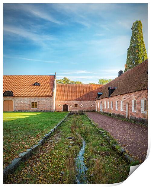 Backaskog Castle Courtyard Stream Print by Antony McAulay