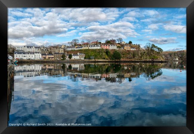 The town of Portree surrounds the harbour with reflections of the sky. #2 Framed Print by Richard Smith